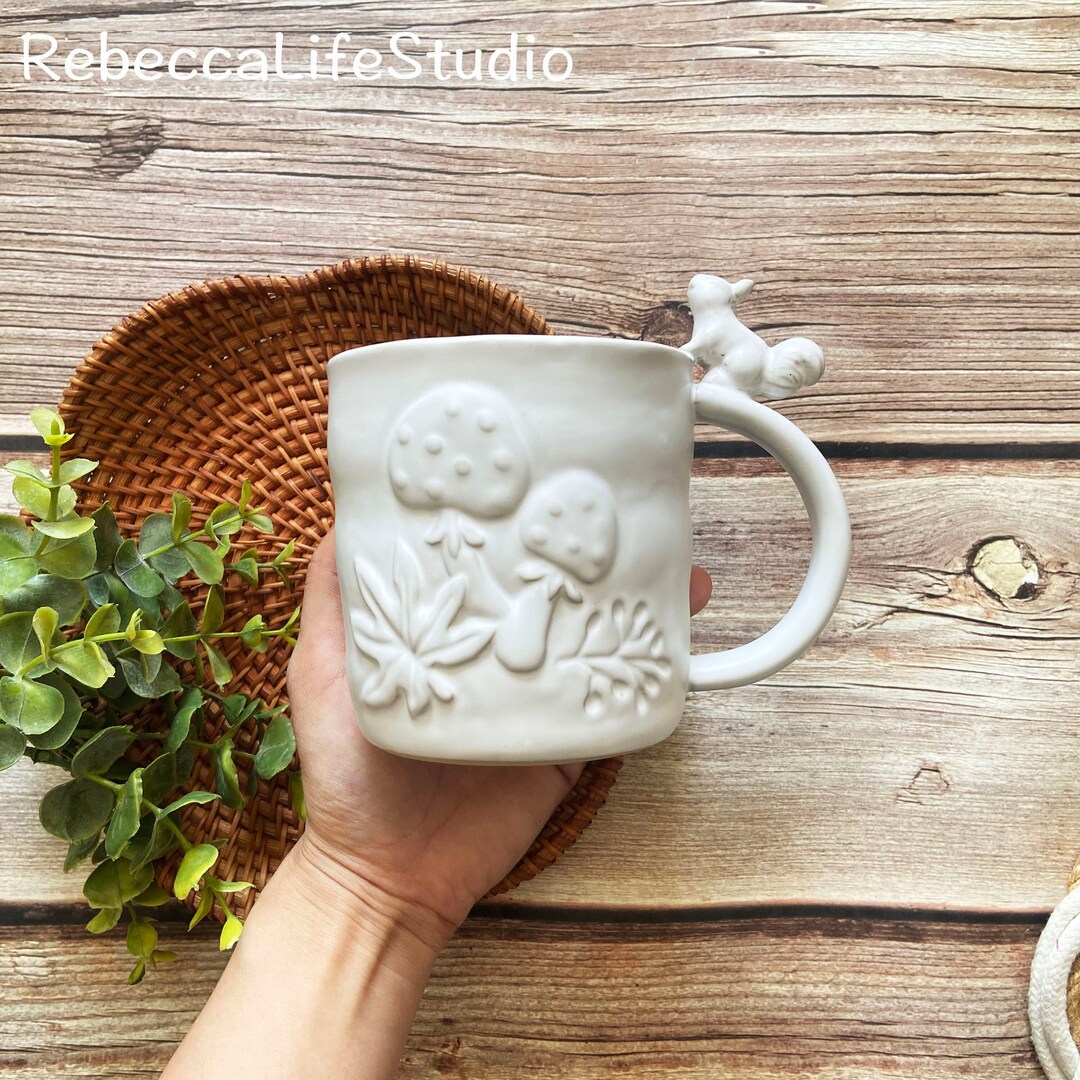 Ceramic Animal Cup Beige Autumn 3D Mushroom Pattern With Etsy