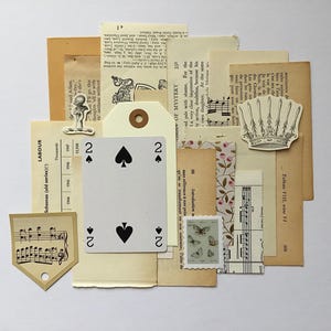 Mini Grab Bag, collage kit, Neutral vintage paper ephemera pack, 20 pieces, paper scraps for scrapbooking, junk journal