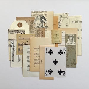 Mini Grab Bag, collage kit, Neutral vintage paper ephemera pack, 20 pieces, paper scraps for scrapbooking, junk journal