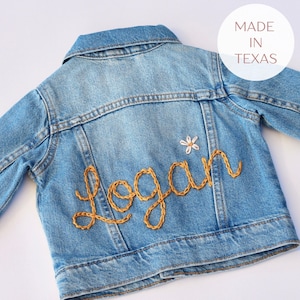 Chaqueta vaquera para niños Chaqueta vaquera para bebé Chaqueta vaquera personalizada para niño pequeño con nombre Chaqueta vaquera para niño pequeño Chaqueta vaquera bordada a mano Chaqueta personalizada para bebé