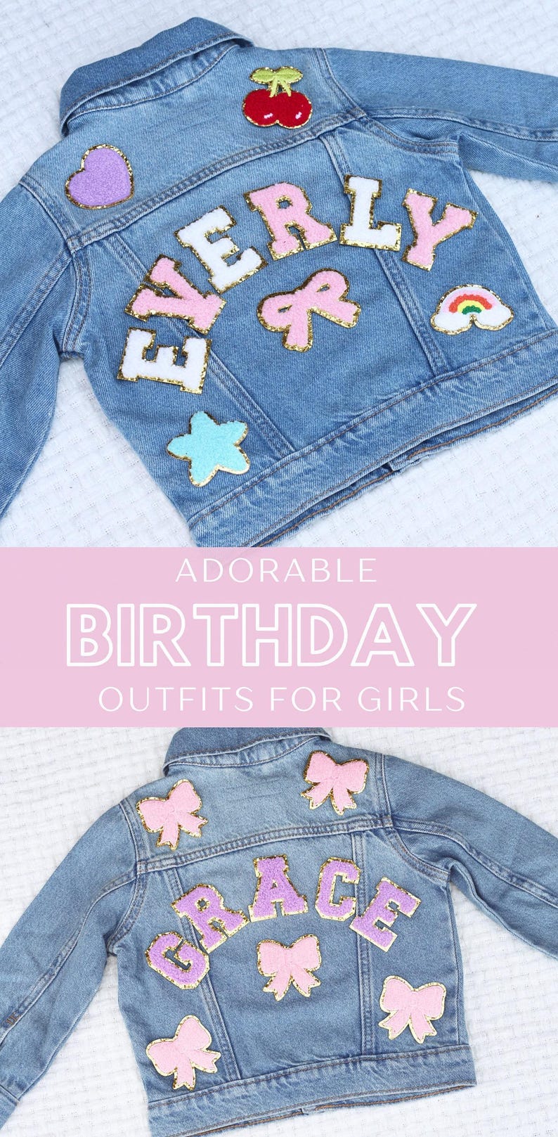 Personalized Jean Jacket Girl Custom Toddler Jacket with Name Chenille Letter Patch Name Jacket for Toddler Girl Personalized Denim Jacket image 8