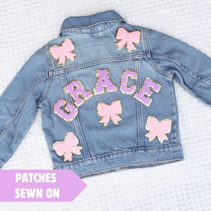 Personalized Jean Jacket for Toddler Chenille Bow Patch Jacket for Birthday Denim Jacket Coquette Chenille Patch Jacket Customized Name Gift