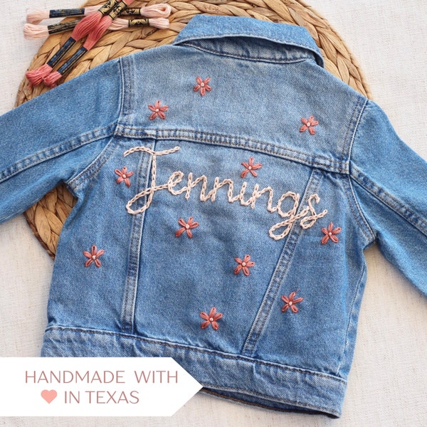 Floral Denim Jacket with Flowers for Toddler Girl Daisy Jacket for Wedding Outfit for Flower Girl Baby Name Jacket Flower Embroidered Jacket