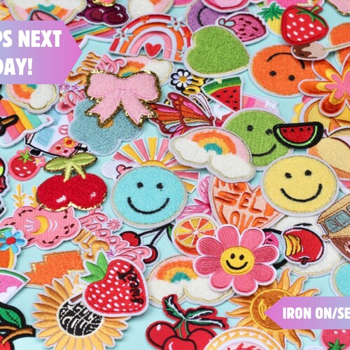 Iron On Patch Variety Set of Chenille Patches Wholesale Bundle of Bulk Patches Mix for Kids DIY Project with Sew On Patch Girl Retro Patch