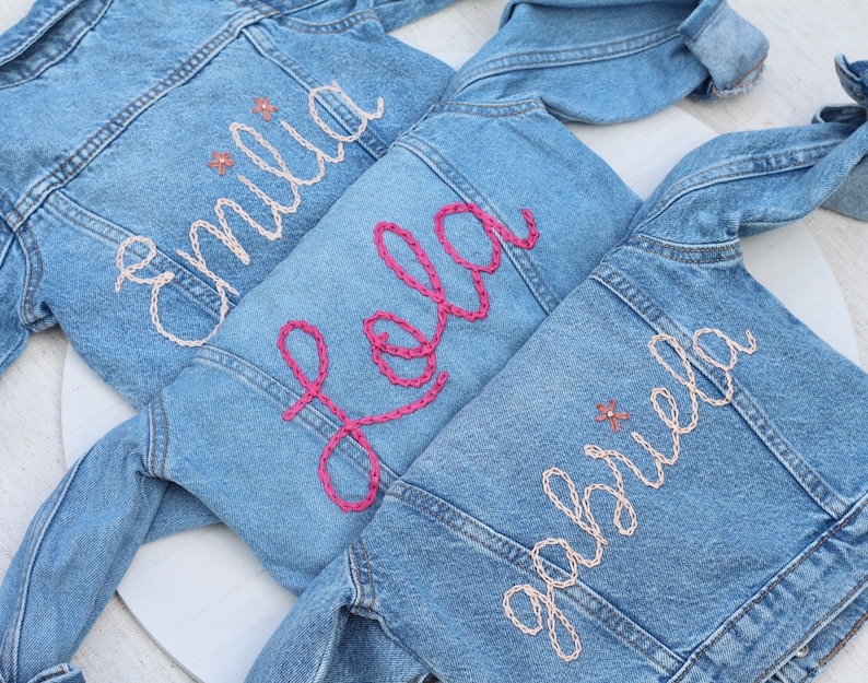 Custom Toddler Denim Jacket Hand Embroidered Baby Jacket Personalized Denim with Name Embroidered Jacket for Baby Personalized Jean Jacket image 4