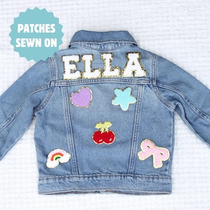 Chenille Letter Patch Baby Name Jacket Coquette Toddler Jean Jacket with Name for Girl Birthday Custom Name Jacket for Toddler Family Photo