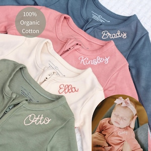 Heirloom Baby Coming Home Outfit for Newborn Organic Footie Personalized Name Baby Boy Footie for Baby Girl Zipper Sleeper With Name On It