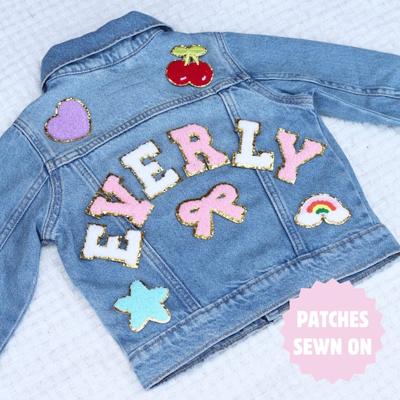 Personalized Jean Jacket Girl Custom Toddler Jacket with Name Chenille Letter Patch Name Jacket for Toddler Girl Personalized Denim Jacket