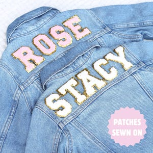 Varsity Jacket with Name Personalized Jean Jacket Chenille Patch Name Jacket for Baby Denim Jacket Toddler Name Chenille Letter Patch Jacket