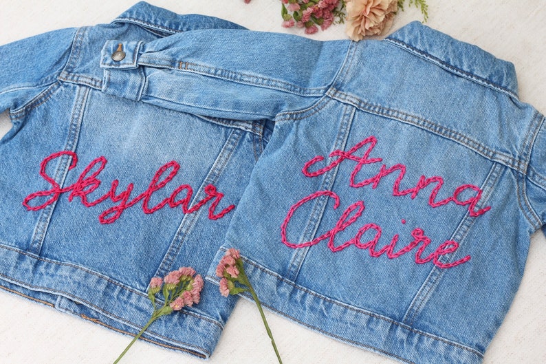 Custom Toddler Denim Jacket Hand Embroidered Baby Jacket Personalized Denim with Name Embroidered Jacket for Baby Personalized Jean Jacket image 2