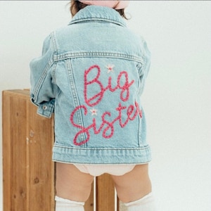 Big Sister Jacket with Big Sis Jean Jacket Baby Announcement Little Sister Denim Jacket Personalized Sister Gift Toddler Jacket Embroidered