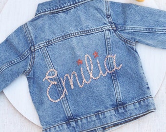 Chaqueta de mezclilla personalizada para niños pequeños chaqueta de bebé bordada a mano mezclilla personalizada con nombre chaqueta bordada para bebé chaqueta de jean personalizada