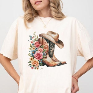Vintage Western Shirt, Cowboy Boots Shirt, Women&#39;s Western Cowgirl Shirt, Trendy Graphic Tee, Oversized Western Shirt, Retro Cowgirl Tee