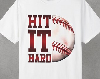 Comfort Colors® Hit It Hard Shirt, Funny Baseball Tee, Retro Sports Shirt, Game Day Graphic Tee, Baseball Player Gift