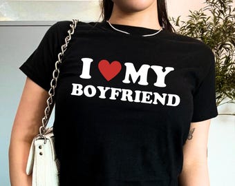 I Heart My Boyfriend Crop Top, Valentine's Day Y2K Tee