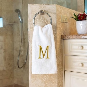 Custom Bathroom Hand Towel with Monogram, Luxury Embroidered Towels, Personalized Initial Bathroom Towel SET OF 2