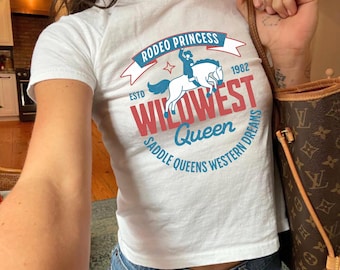 Cowgirl Baby Tee, Western Aesthetic Shirt, Cute Western Crop Top, Y2K Cowgirl Shirt, Retro Graphic Tee, Trendy Top, Aesthetic Baby Tee