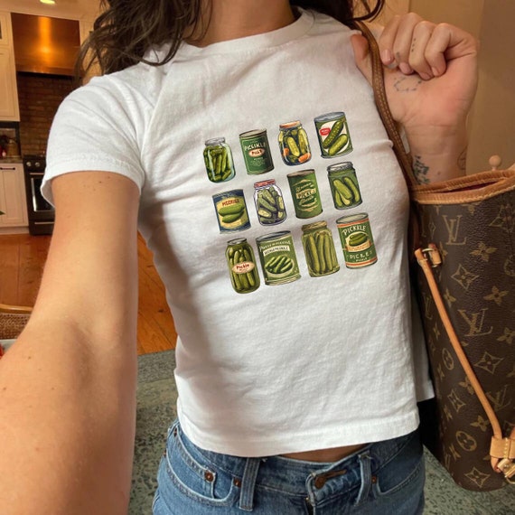 Vintage Pickles Baby Tee, Canned Pickles Shirt, Y2K Fashion