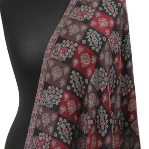 Luxurious Black   Pashmina Kani Embroidered Shawl – Very Soft, Lightweight (120g)  Wrap (40x80Inches)