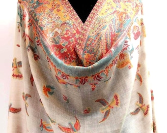 Mughal Darbar Pashmina Shawl: Kashmiri Kani Weave Wool Wrap (40X80 Inches)