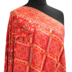 Exclusive Large Red   Jamawar Jacquard Design Wool Shawl, Stole(40 x 80Inches)