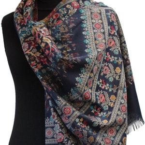 Black   Pashmina Wool  Kanni Embroidered Blend Stole - 28x80 inches Wrap