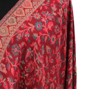 Large Red   Pashmina Kani Embroidered Shawl,Winter Wrap (40x80 inches)