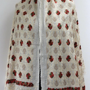 Ivory Cashmere Scarf Shawl – Fine Silk Needlework Embroidery, High-Quality Wrap (28x80 inches)