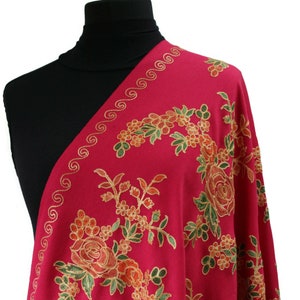Red Kashmiri Aari Embroidered Wool Shawl: Floral Stole Wrap