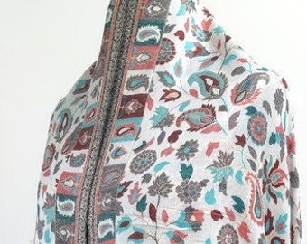 Exclusif Grand Châle Blanc Cachemire Pashmina Kani Brodé Paisley