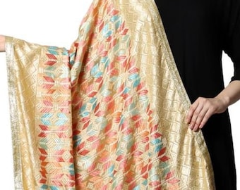 Bestickter Chiffon Phulkari Dupatta: Punjabi Flower Work Schal (41x94 Inches)