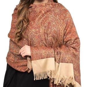 New Arrival Large Beige   Jacquard Design Wool Shawl, Winter Wrap (40x80 inches)