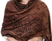 Large Black Kashmiri Jacquard Design Pashmina Wool Shawl