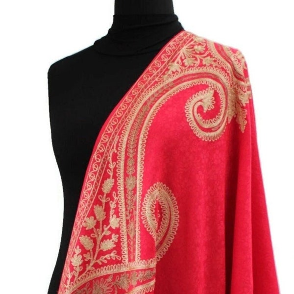 Kashmiri silk thread Embroidered Needle work Stole, Scarf