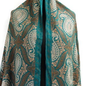 Exclusive Turquoise Light Weight Cashmere   Embroidered Wool Stole, Wrap (28 x 80inchs)