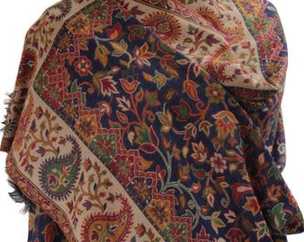 ピスタチオ パシュミナ Kanni 刺繍ショール: L ラップ (40x80 インチ