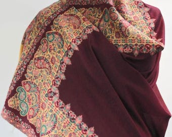 Maroon Pashmina Kani Weave Shawl: Kashmiri Wedding Wrap (40x80)