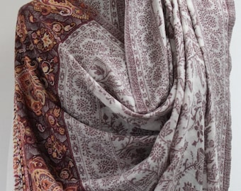 Fin kvalitet, mjuk och lätt/stor elfenbensfärgad pashmina kanivävd sjal (40 x 80 tum)