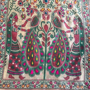 Mughal Darbar Phulkari Dupatta Seide / Hand bestickt / Festliche Hochzeit Dupatta / Floraler Schal Bild 6