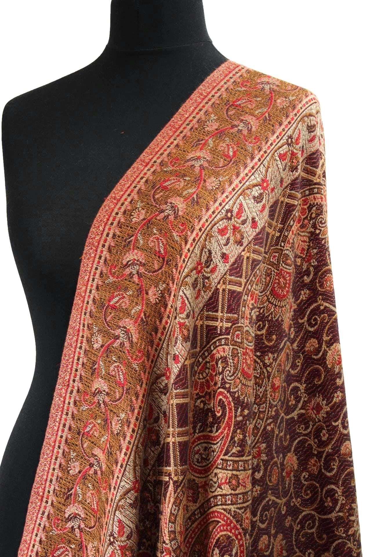 Châle D'hiver Indien Pashmina Réversible - Cachemiri, Mélange Soie - Parfait Cadeau De Noël