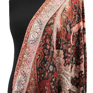 Exclusive Large Black and Maroon Cashmere Pashmina Kani Embroidered Shawl, Scarf