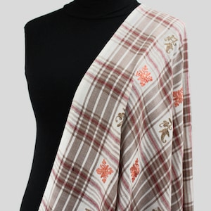 Large Ivory   Jamawar Jacquard Design with Embroidery Wool Shawl , Winter Wrap