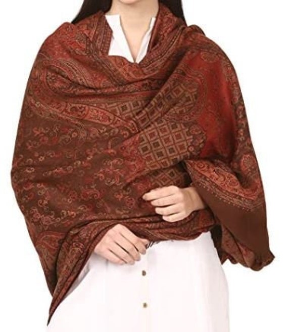 Brown jacquard bands shawl
