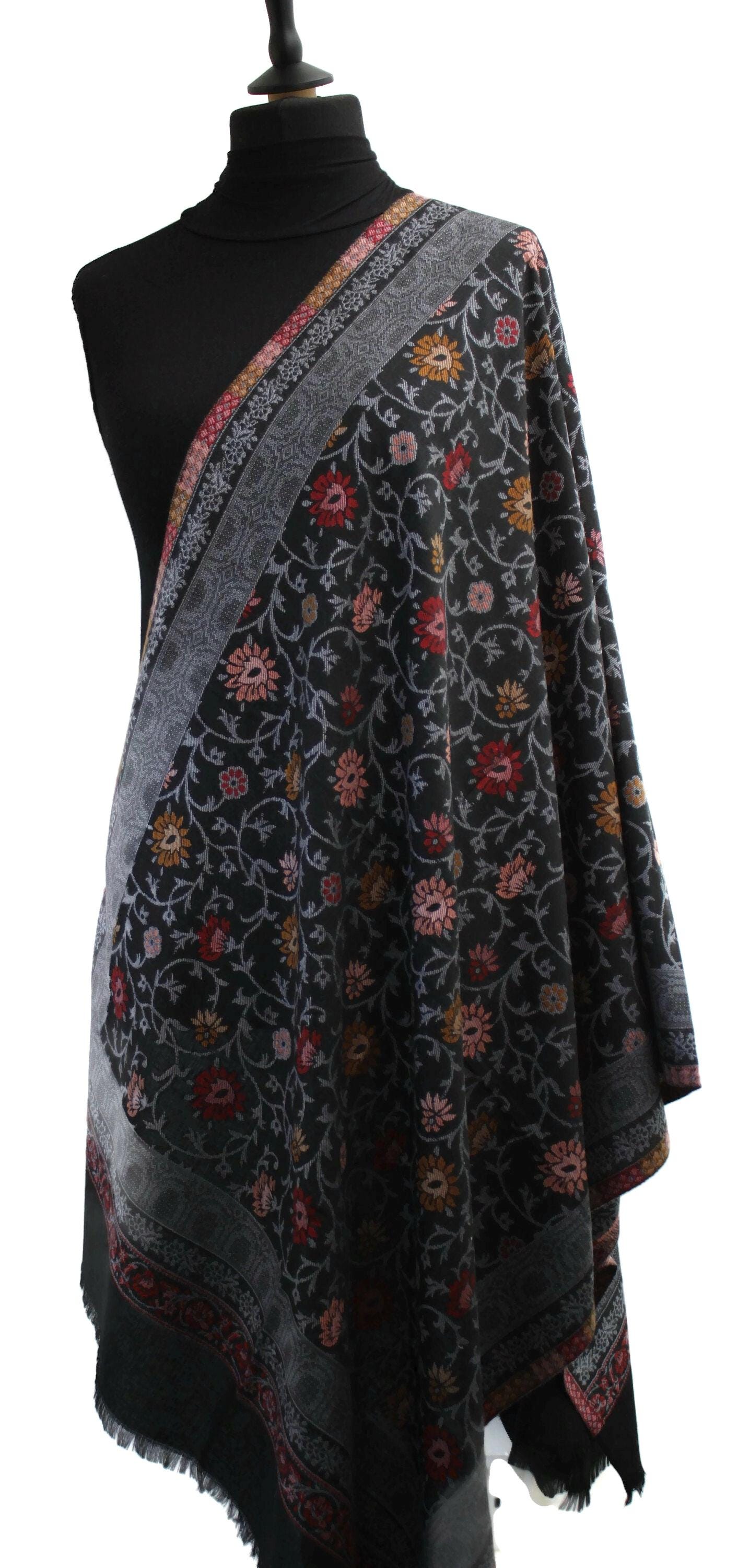Écharpe Pashmina En Laine Douce – Motif Cachemire Noir – Fait Main En Inde