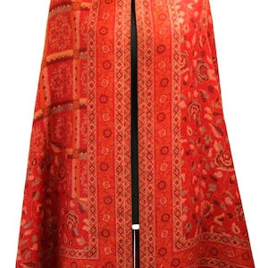 Exclusive PURE Wool/ Red Jamawar Jacquard Kanni Design/Wool Shawl, Wedding Shawl(40 x 80Inches)