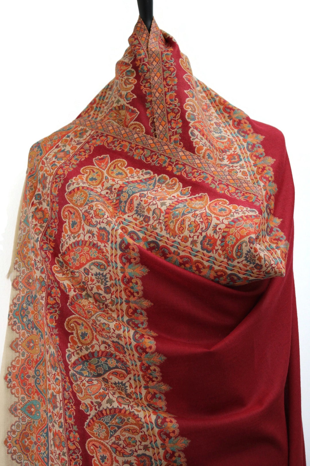 Large Red Cashmere Pashmina Kaani Embroidered Shawl Winter - Etsy