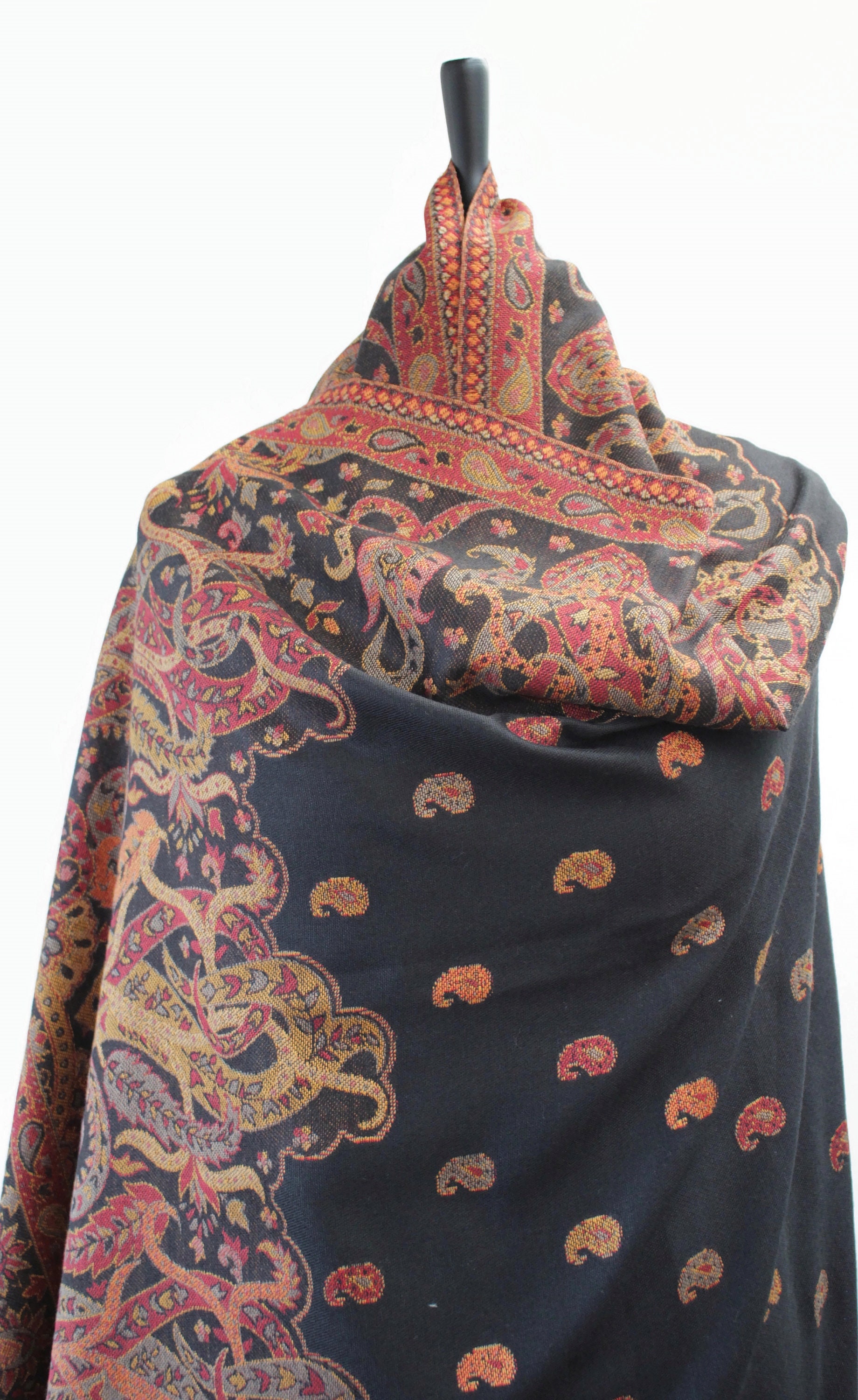Large Black Kashmiri Jamawar Jacquard Design Wool Shawl - Etsy Canada