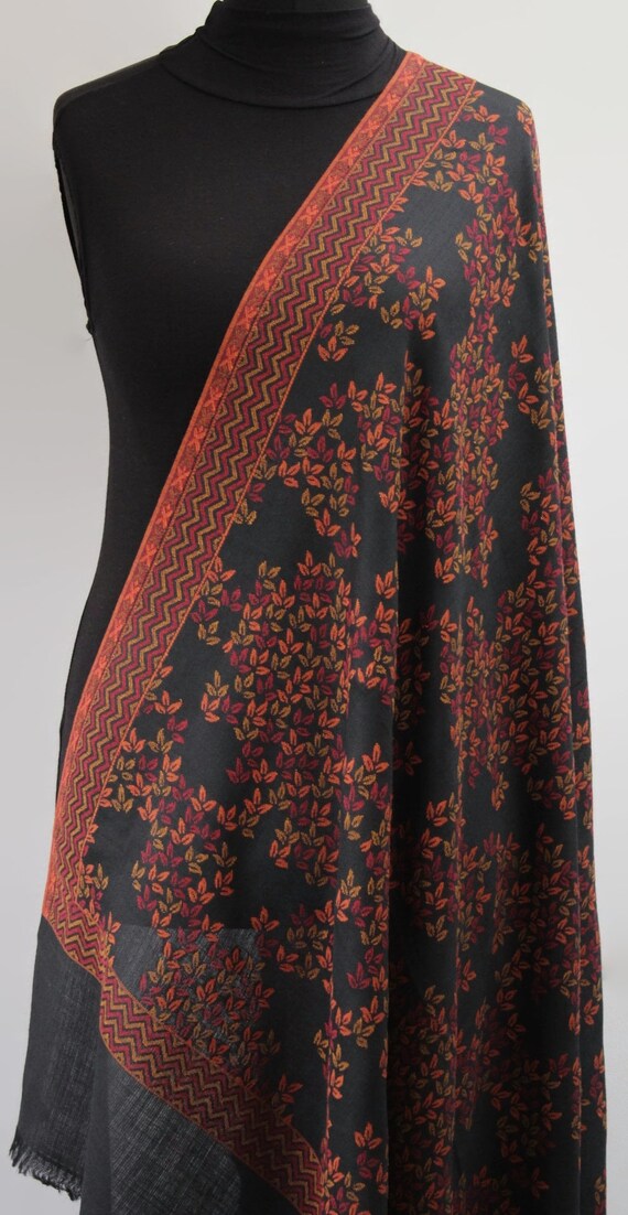 Large Black Kashmiri Pashmina Kaani Embroidered Shawl Winter Wrap 40x80 Inches Etsy UK