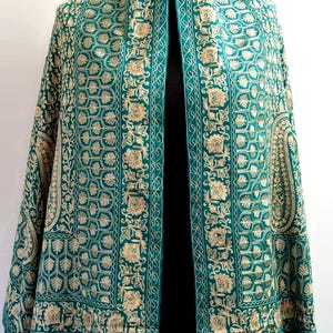 Exclusive Turquoise Cashmere   Embroidered Wool Stole, Wrap (28 x 80inchs)