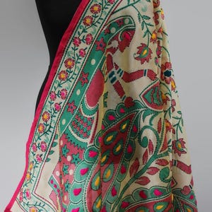 Mughal Darbar Phulkari Dupatta Seide / Hand bestickt / Festliche Hochzeit Dupatta / Floraler Schal Bild 3